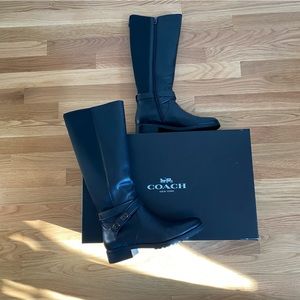 COACH Womens Mixed Media Leather Riding Boots, Like New Condition
